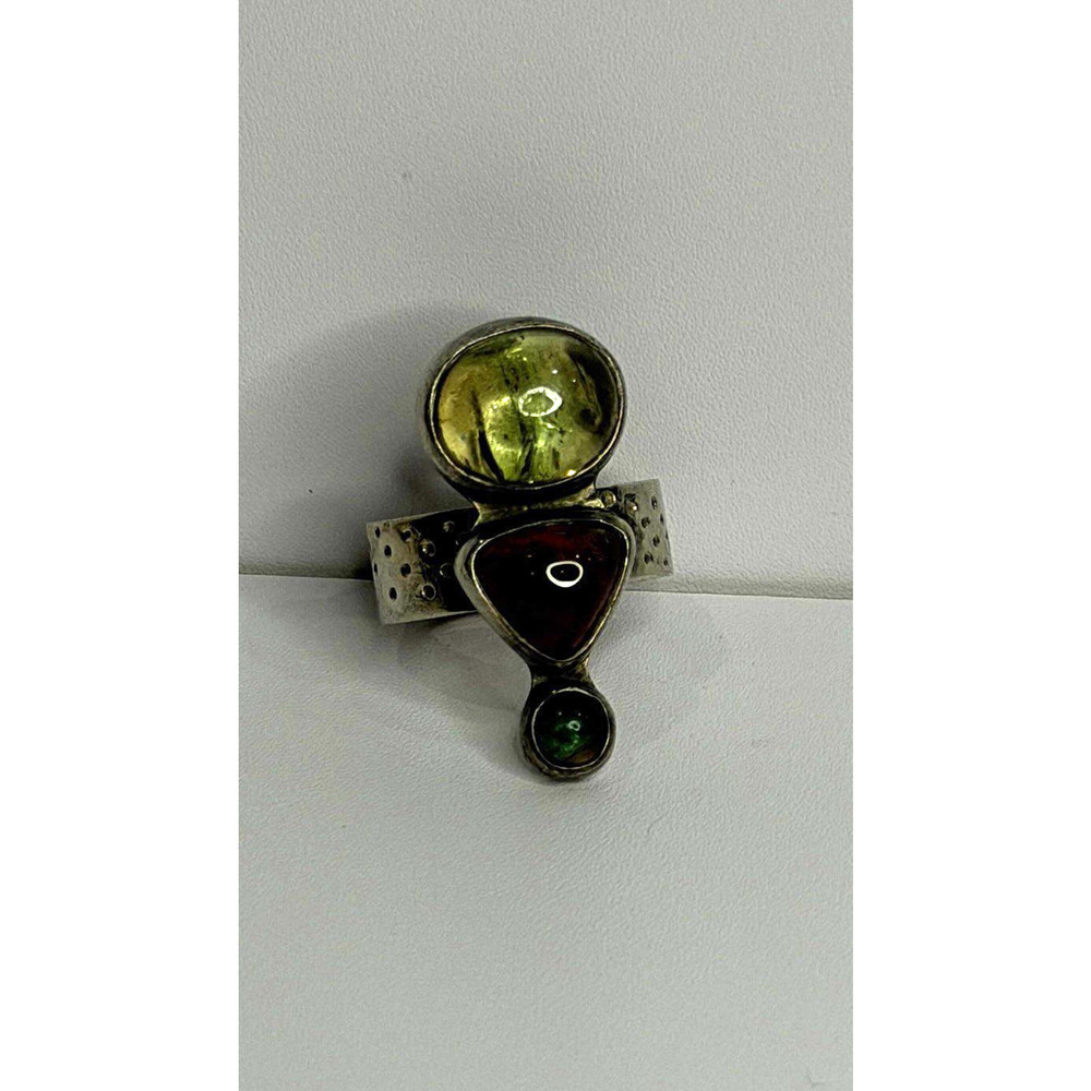 Carol Felley Vintage 925 Sterling Silver Peridot & Tourmaline Ring Size 6.5
